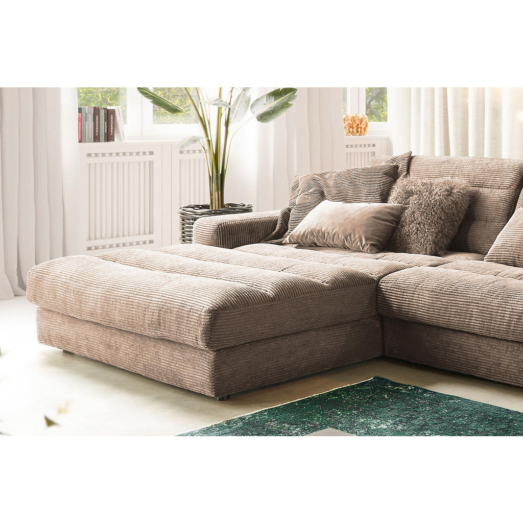 Thumbnail - Kawola Ecksofa, Taupe, Textil, Echtholz, 4-Sitzer, Füllung: Kaltschaum, Ottomane links, L-Form, 416x205 cm, Wohnzimmer, ...