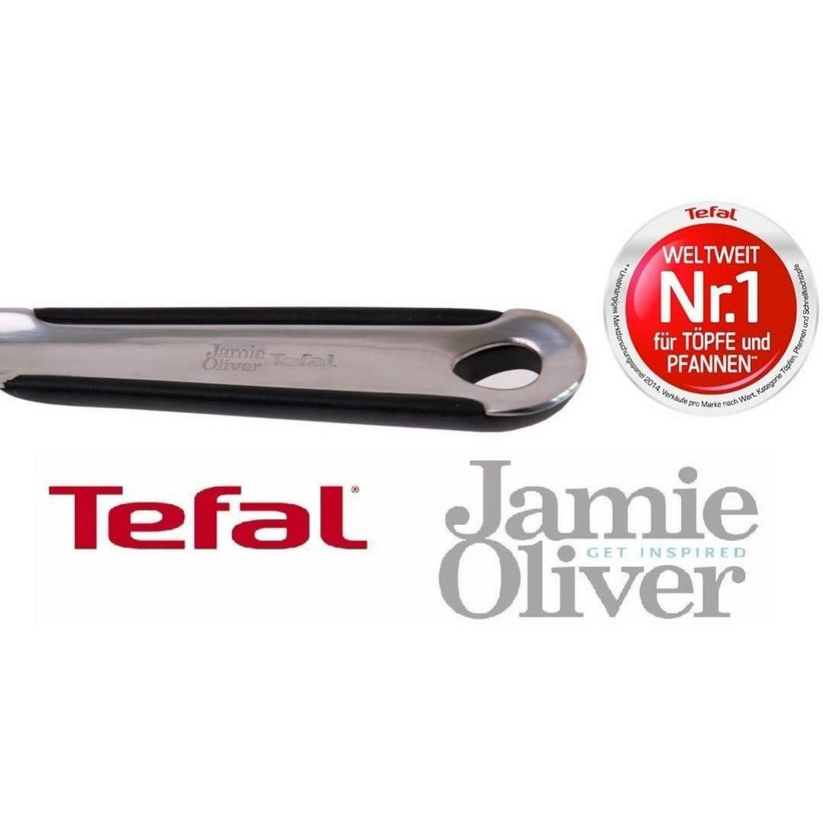 BRATPFANNE J90921 Jamie Oliver 24 cm 3-tlg Edelstahl Antihaft Induktion - Silberfarben/Schwarz, Metall (24cm) - Tefal