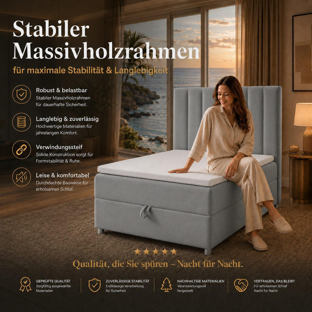 BOXBETT mit Bettkasten Trinity K-10 SINGLE Bonellfederkern inkl. Topper - Grau, Holz/Holzwerkstoff (100/200cm) - Best For Home