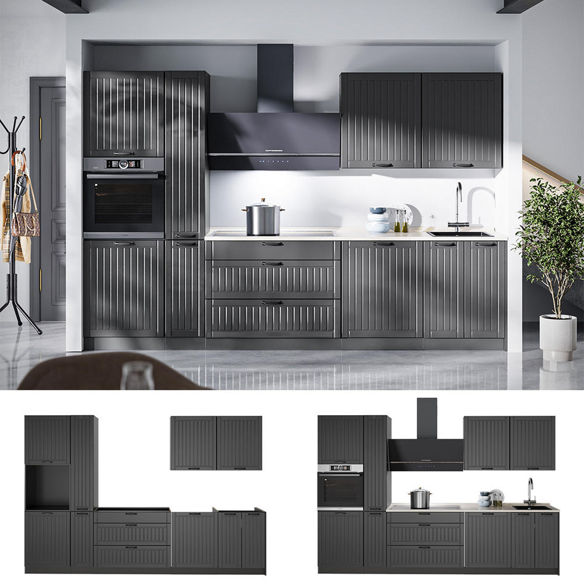 KUCHYŇSKÝ KOUT Fame-Line, Tmavě šedá/Antracit, 310 cm, PD Dub - tmavě šedá/antracitová, kompozitní dřevo (310/206.8/60cm) - Vicco