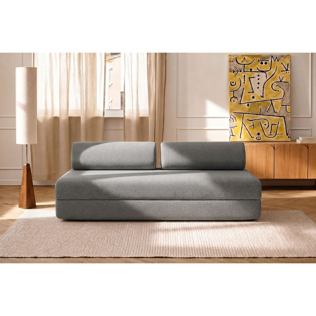 2-3-SITZER-SCHLAFSOFA aus glattem, grauem Stoff - Grau, Textil (95/70.5/190cm) - Kimo