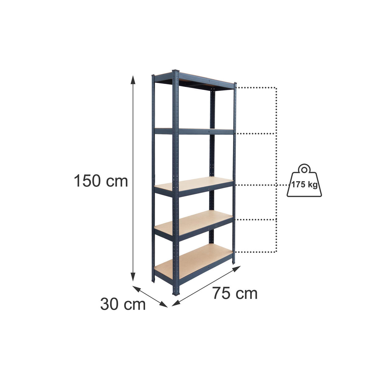 ETAJERĂ Antracit metal pentru sarcini grele 5 niveluri - antracit, material plastic/compozit lemnos (75/150/30cm) - Relaxdays