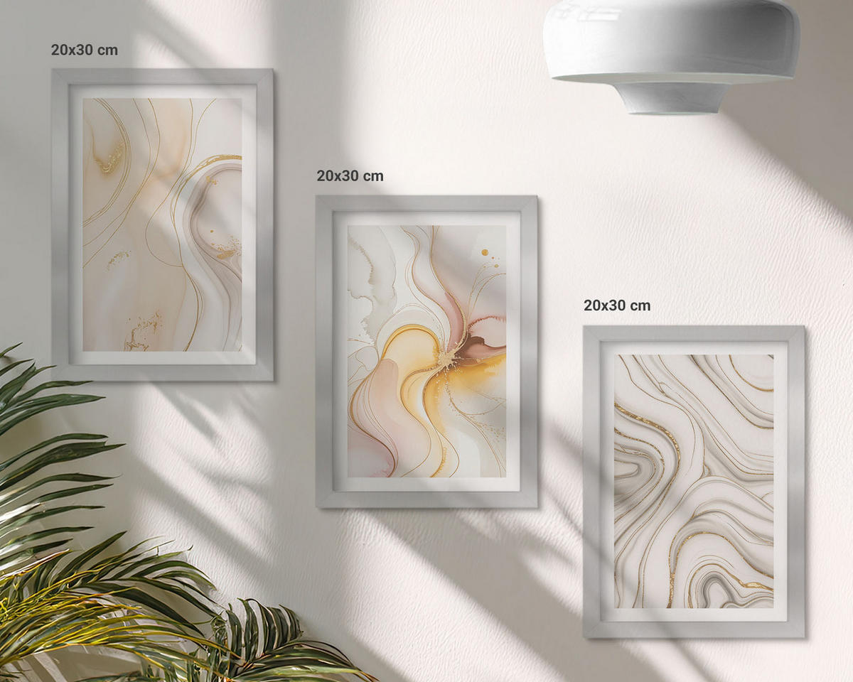 BILDER SET 3er Set - 20x30 cm Silberner Rahmen - Abstrakte warme Muster - Silberfarben, Kunststoff (20/30cm) - TULUP