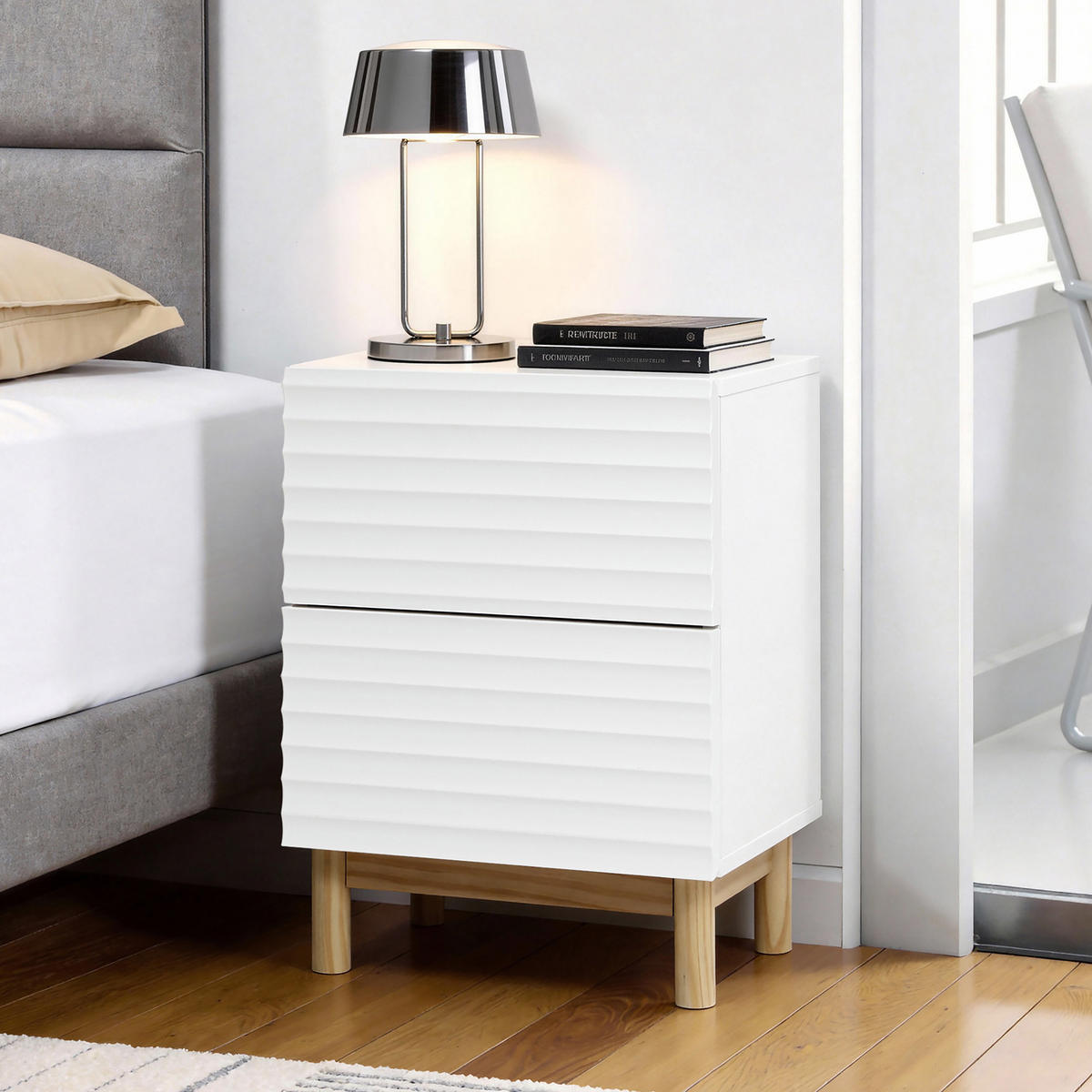 NACHTTISCH Weiß mit 2 Schubladen | B40 x T30 x H55 cm - Weiß, Holz/Holzwerkstoff (40/50/30cm) - Hometopia