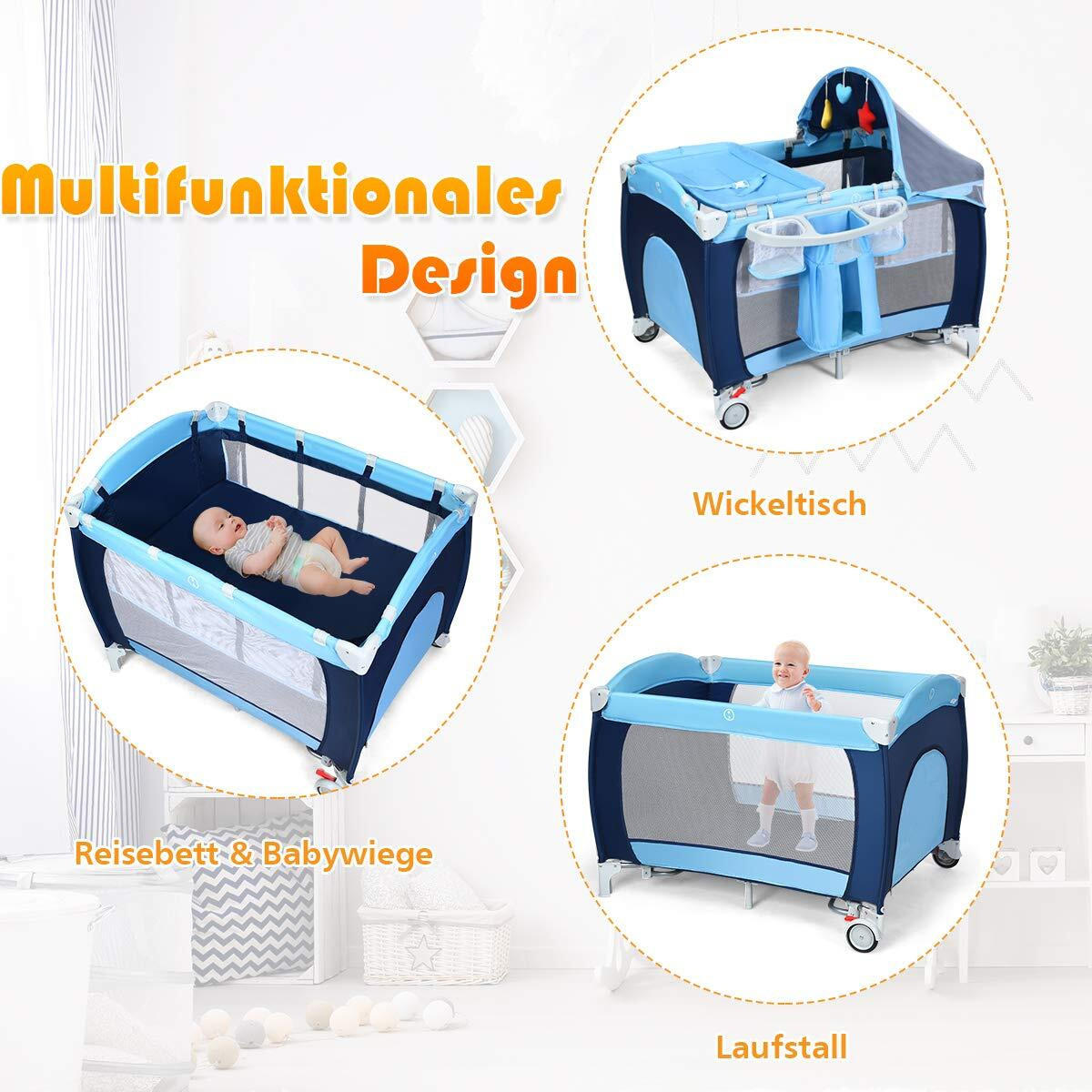 REISEBETT faltbar blau - Blau, Textil - COSTWAY
