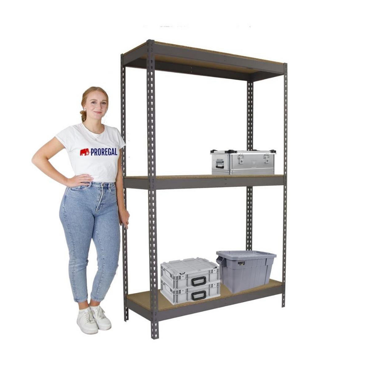 SCHWERLASTREGAL Wood Beast Three HxBxT 200 x 240 x 60 cm 3 Ebenen Fachlast 400 kg Grau - Grau, Metall (240/200/60cm) - PROREGAL