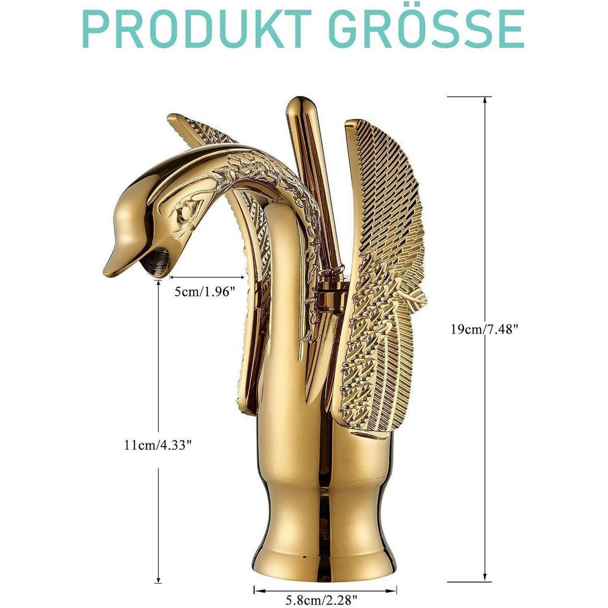 WASCHTISCHARMATUR Schwanen-Design Gold - Goldfarben, Metall (5.8/11/19cm)