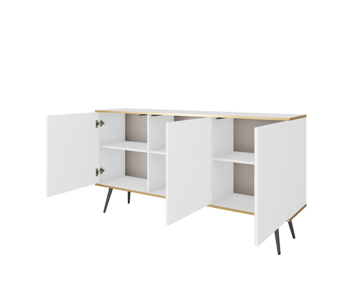 KOMMODE ORO - K-160, 2-Türen, 2-Schubladen, Push-to-Open 160x39x85 cm Weiß/Schwarz - Schwarz/Weiß, Holzwerkstoff/Kunststoff (160/85/39cm) - DomoHome
