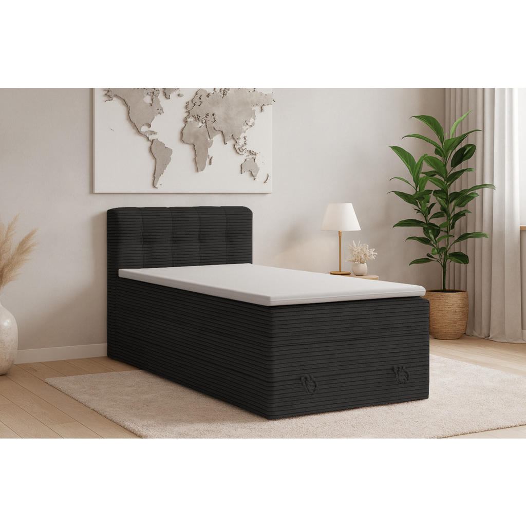 Thumbnail - Deine Möbel 24 Boxspringbett, Schwarz, Textil, H3 + H4, 90x200 cm, Schlafzimmer, Betten, Boxspringbetten