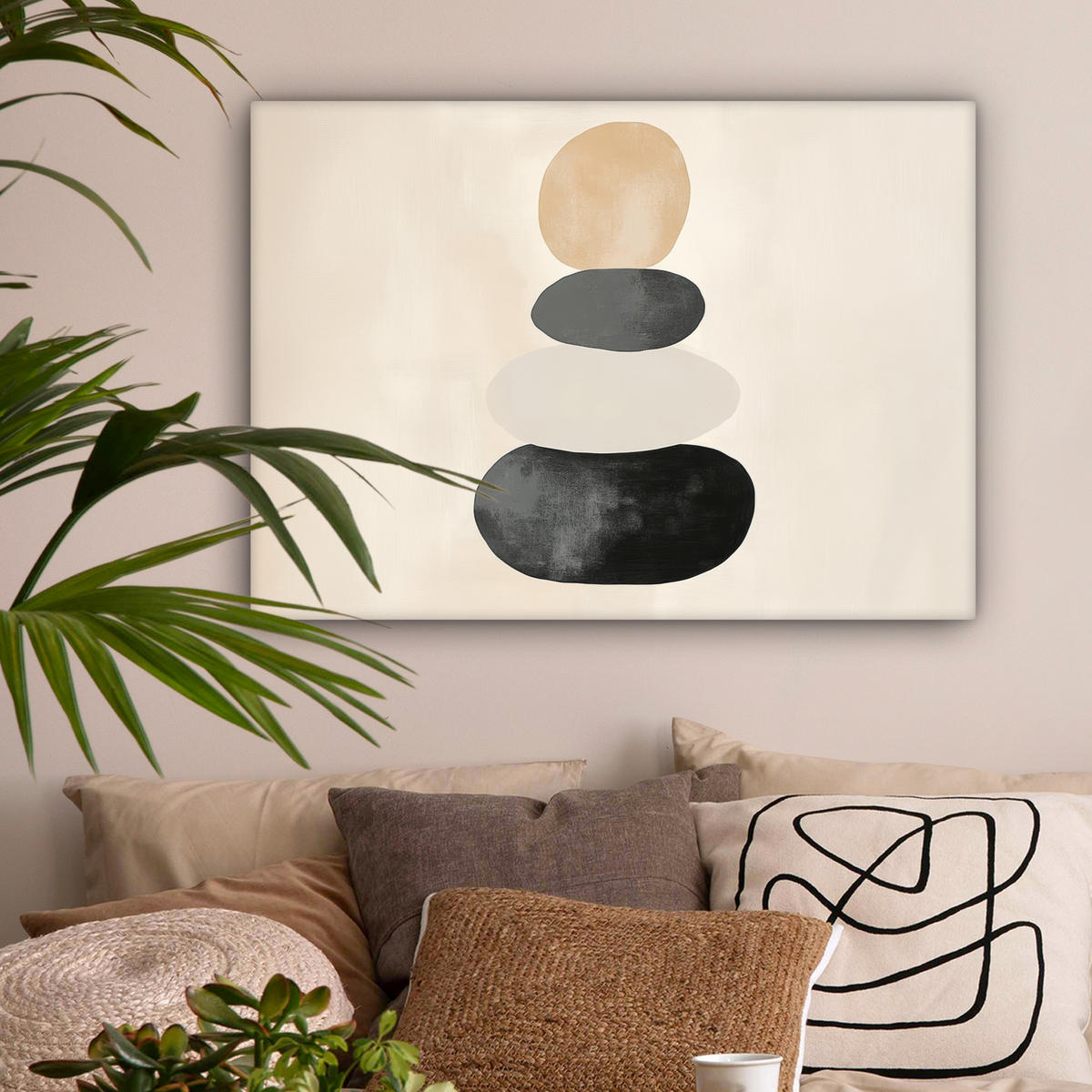 LEINWANDBILD Japandi - Wabi sabi - Beige Wandbilder 80x60 cm - Taupe, Textil (80/60cm) - MuchoWow