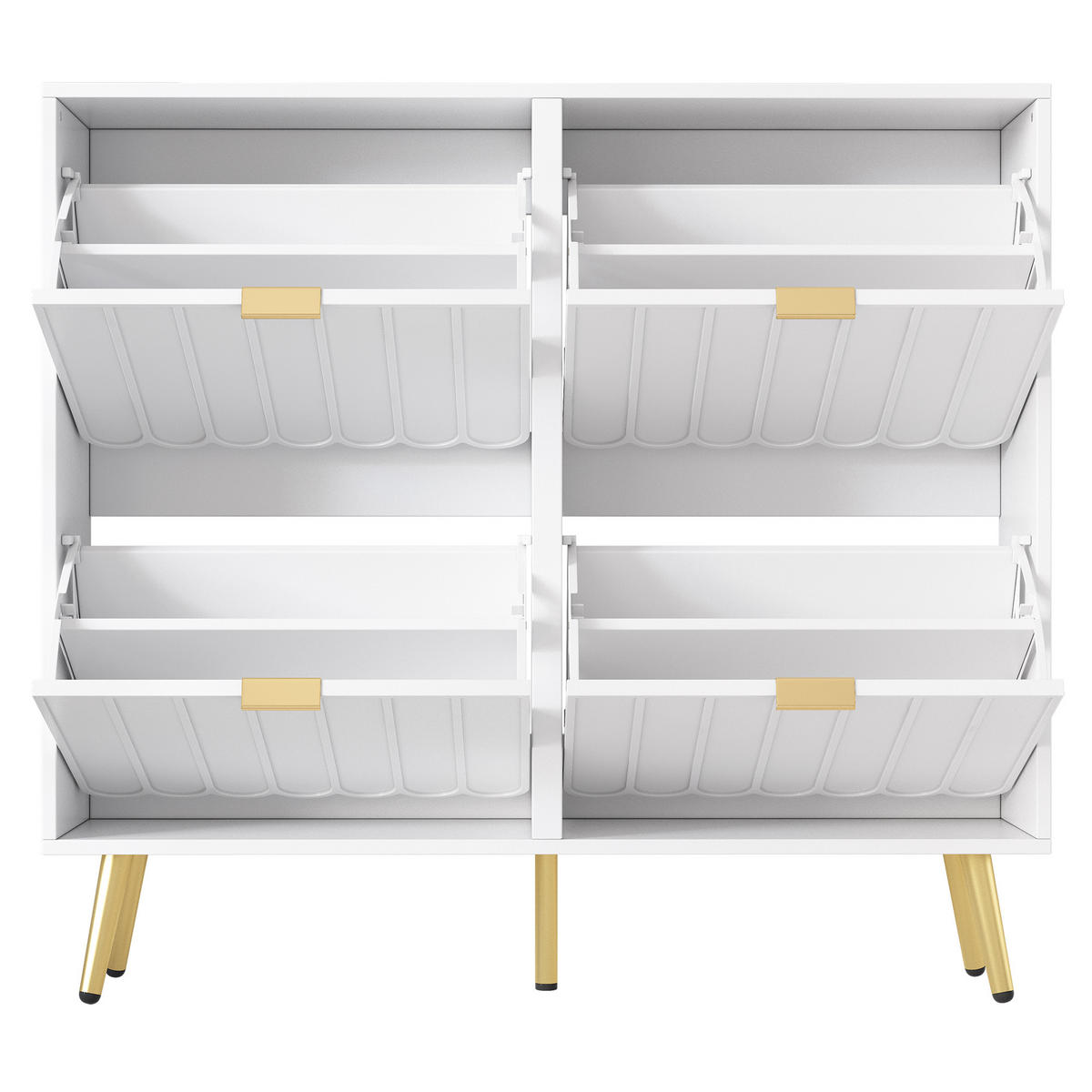 SCHUHSCHRANK Weiß 4 Klappen schmal Kippschutz 100x24x91cm - Weiß, Holzwerkstoff (24/91.25/100cm) - FLIEKS