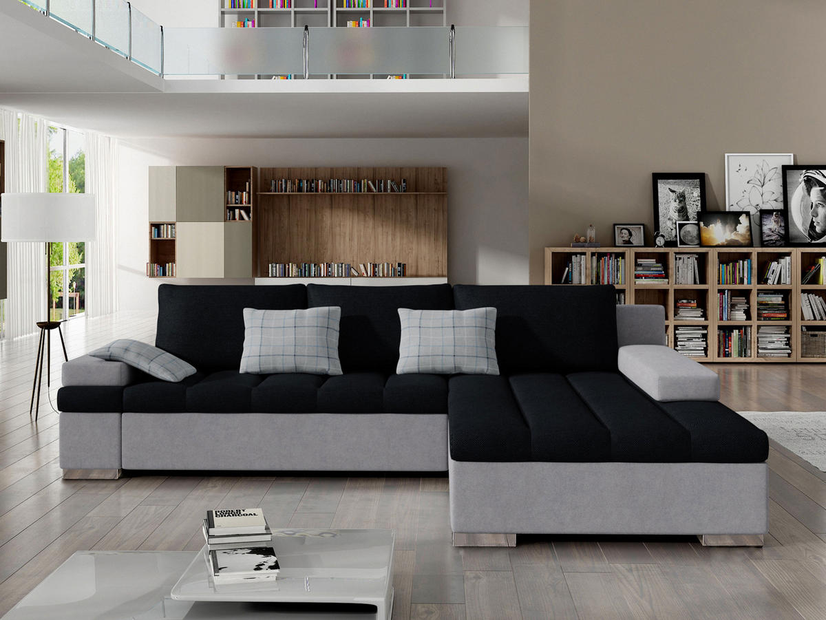 ECKSOFA Bangkok, Seite: Rechts - Silberfarben/Schwarz, Holz/Textil (310/175cm) - MIRJAN24