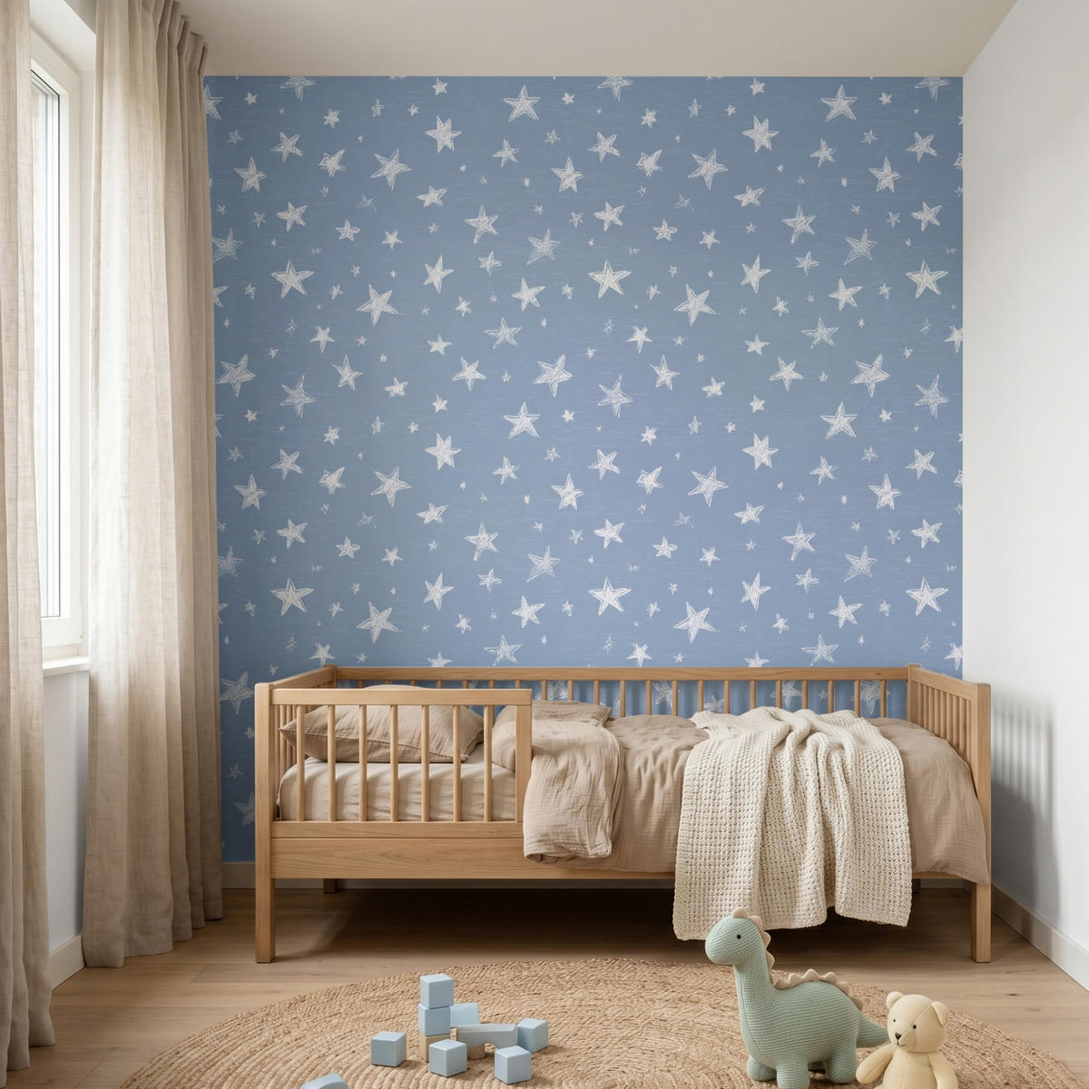 KINDERTAPETE - Sterne - Muster - Blau - 200x220 cm - Hellblau, Papier (200/220cm) - OnlyWow