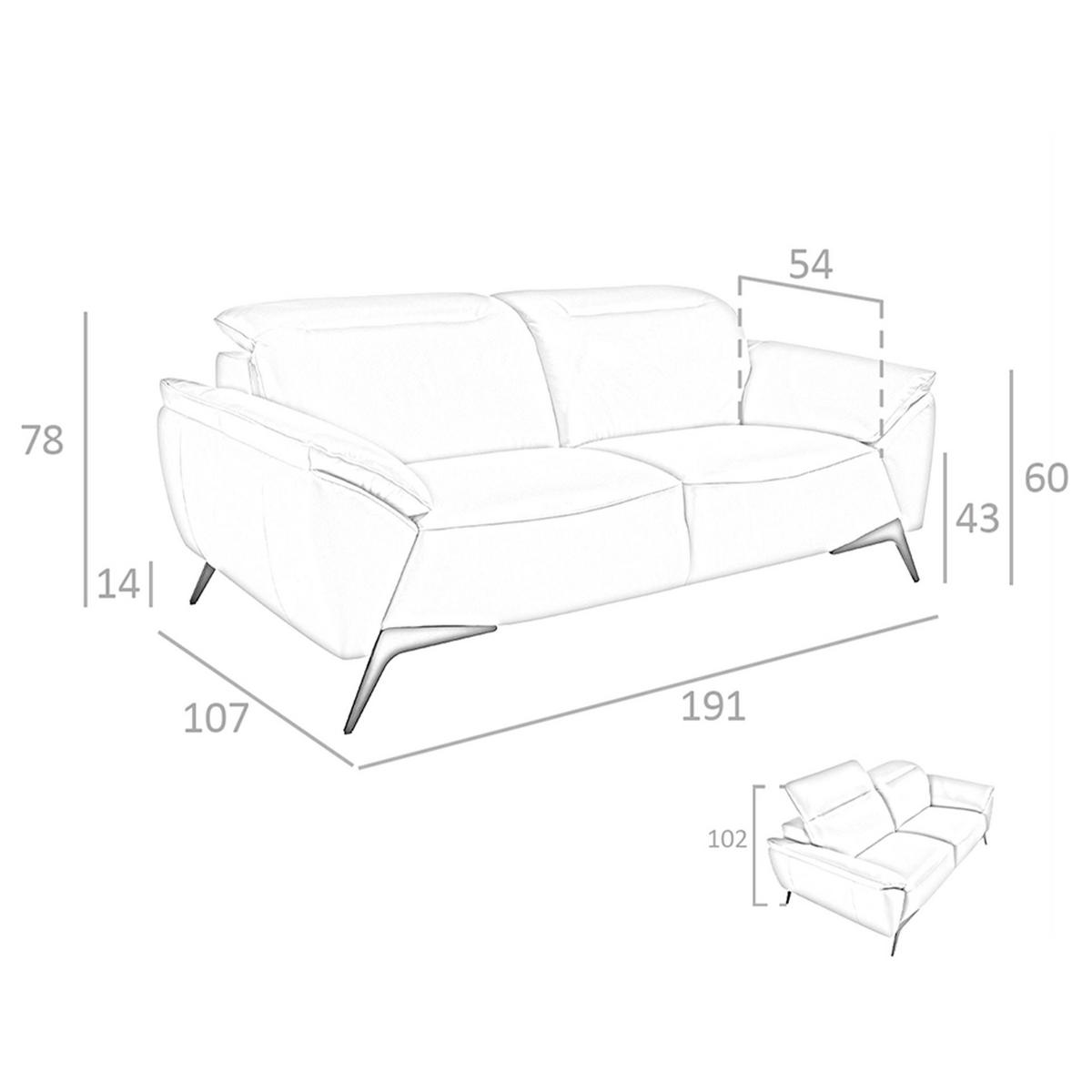 SOFA 2-sitziges Sofa aus Leder in taupe 191/107/102 cm - Dunkelgrau/Schwarz, Leder (191/102/107cm) - ANGEL CERDA