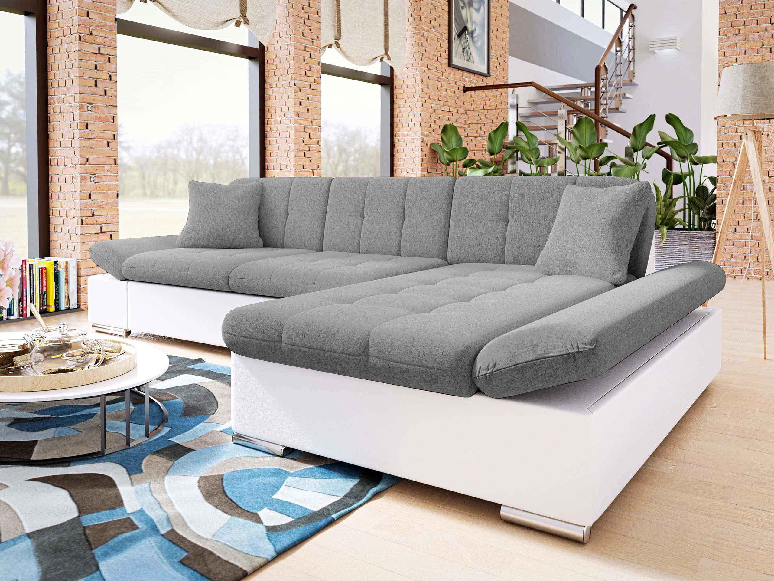 Thumbnail - Mirjan24 Ecksofa, Weiß, Grau, Textil, 5-Sitzer, Ottomane rechts,Rechteckig, 278x161 cm, Wohnzimmer, Sofas & Couches, Woh...