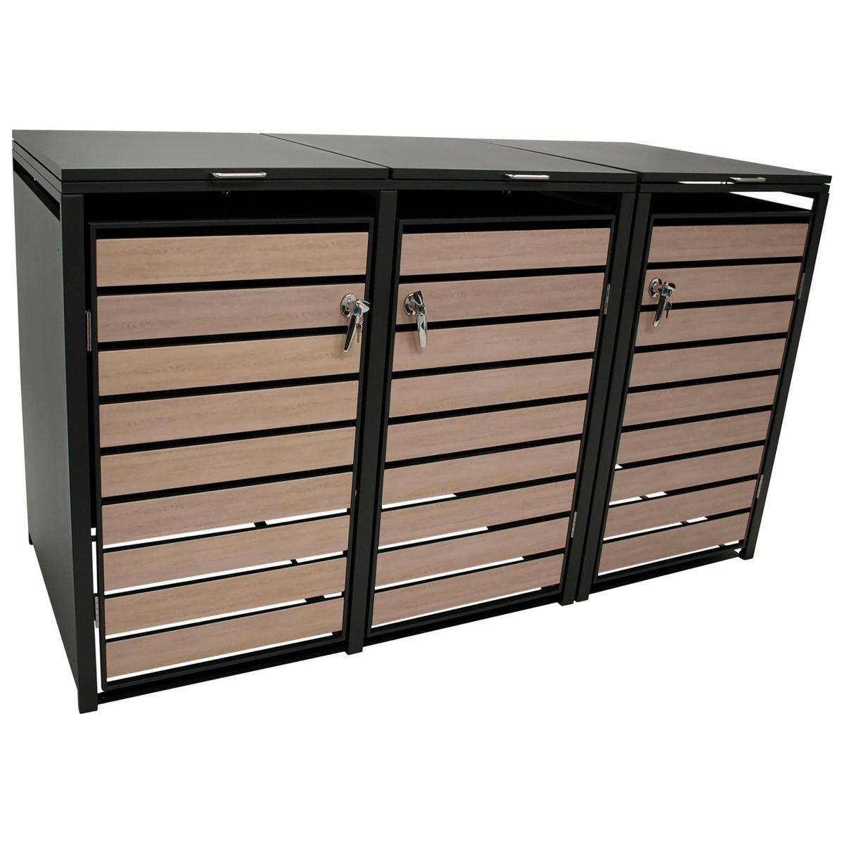 MÜLLTONNENVERKLEIDUNG Liverpool - Mülltonnenbox für 3 - in Holzoptik - , Stahl pulverbeschichtet verzinkt, anthrazit - Grau, Metall (198/116/80cm) - TPFGarden