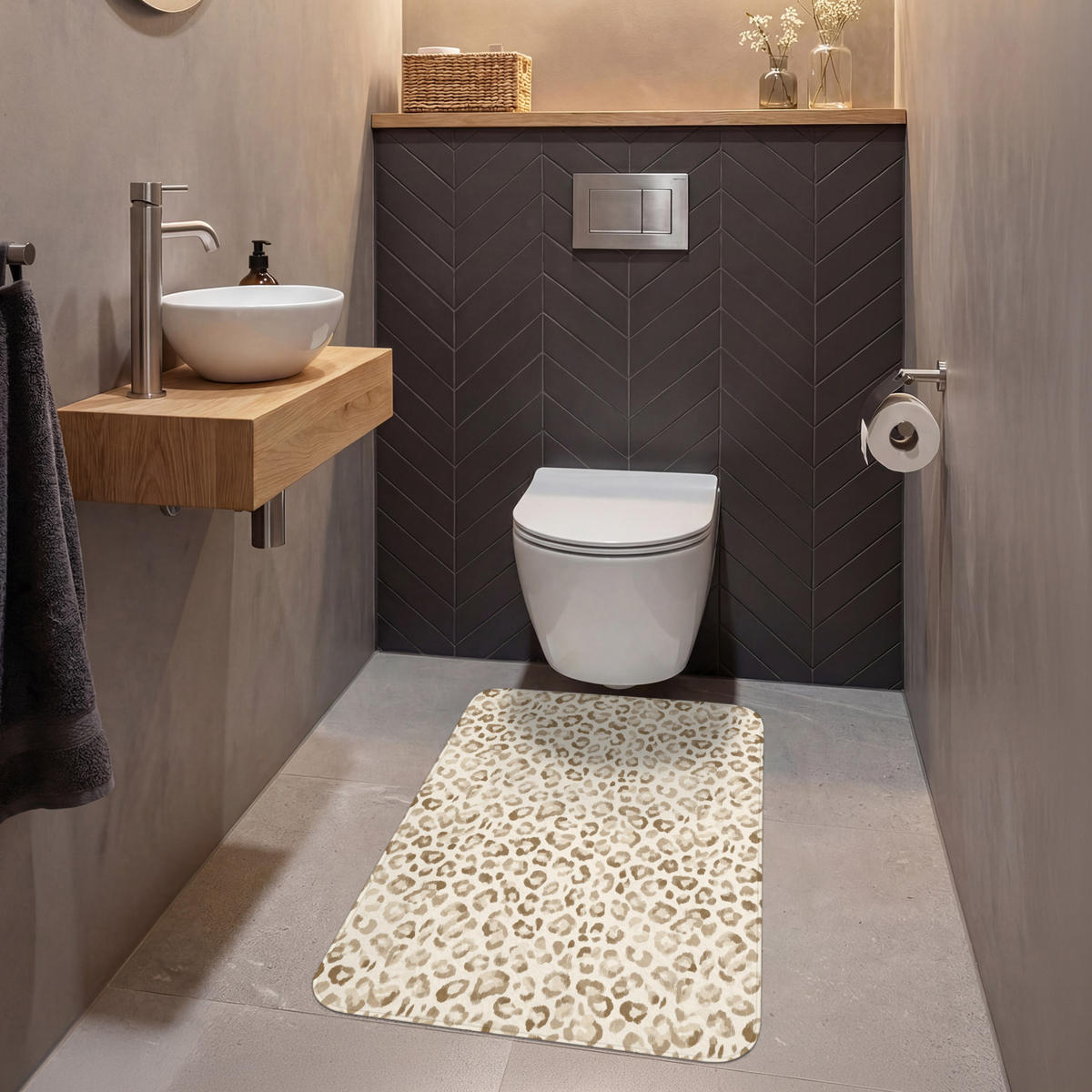 WC PŘEDLOŽKA Leopard - Classic - Béžová 60x90 cm - světle hnědá, textil/plast (60/1cm) - OnlyWow