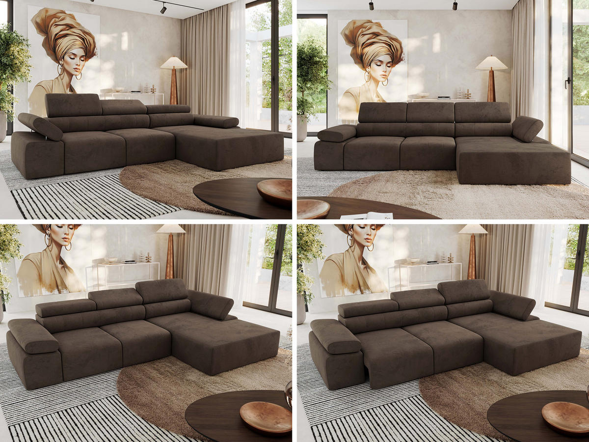 ECKSOFA RILASSO L Braun Velvet - rechts - Schwarz/Braun, Kunststoff/Textil (174/296cm) - MKS
