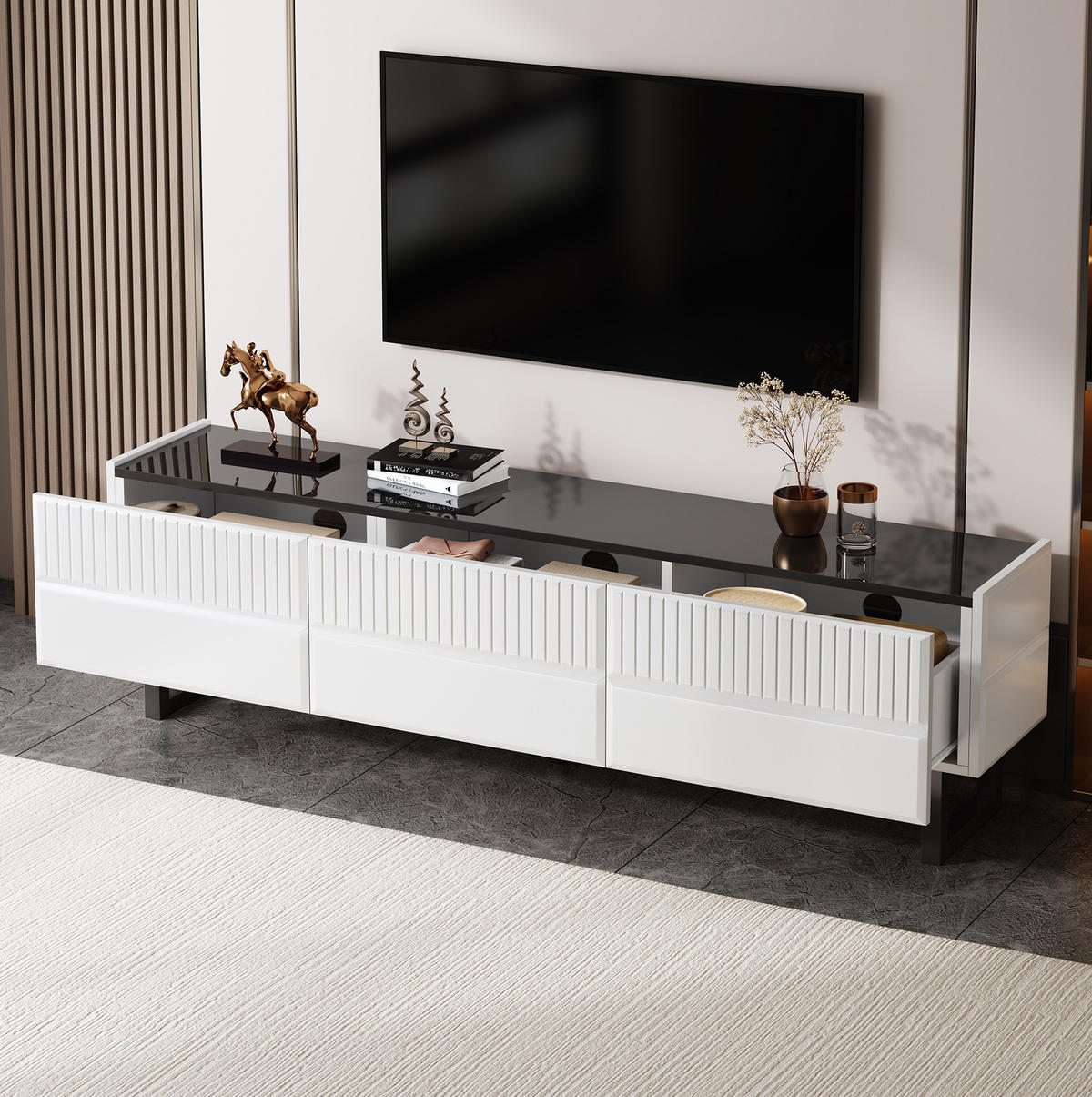 TV-SCHRANK in Schwarz-Weiß mit 3 Schubladen und Metallbeinen 170/35/47 cm - Weiß, Holzwerkstoff (170/47/35cm) - Redom