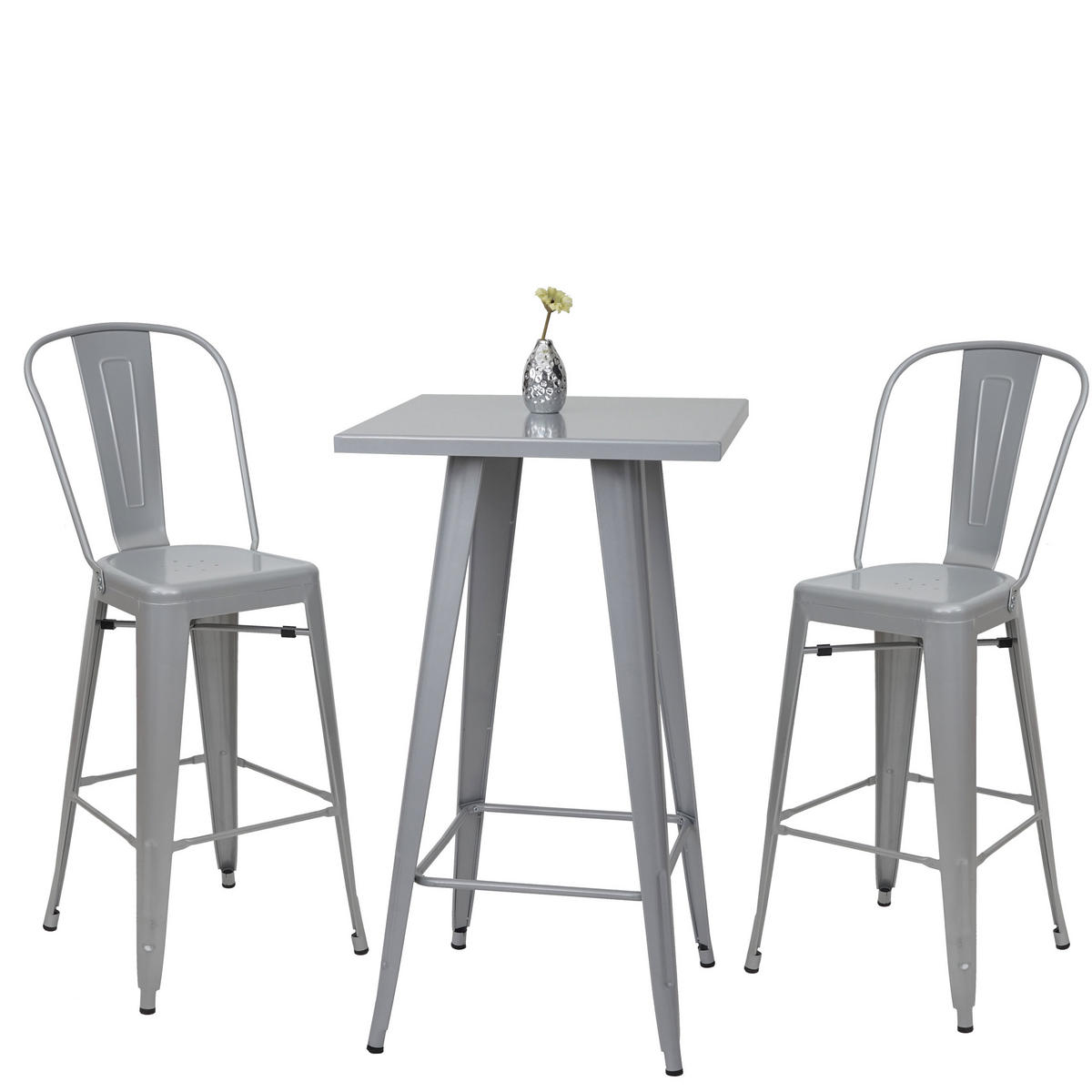 STEHTISCH-SET METALL eckig Grau 3er-Set - Grau, Metall (60/60/105cm) - MCW