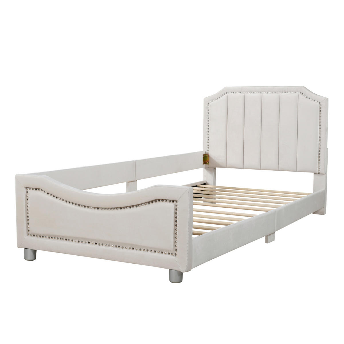 KINDERBETT 90/200 cm aus Massivholz mit Flanellbezug und Rückenlehne Beige - Beige, Holz (90/200cm) - Modenvie