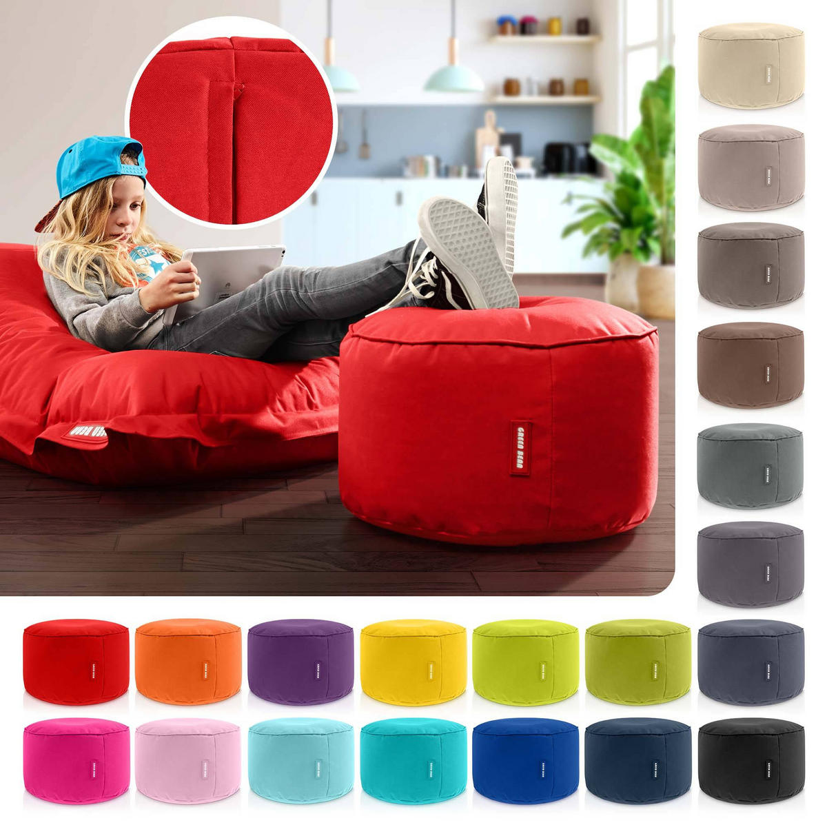 SITZSACK-HOCKER Pouf "Stay" 45x25cm - Rot, Textil (45/25/45cm) - Green Bean