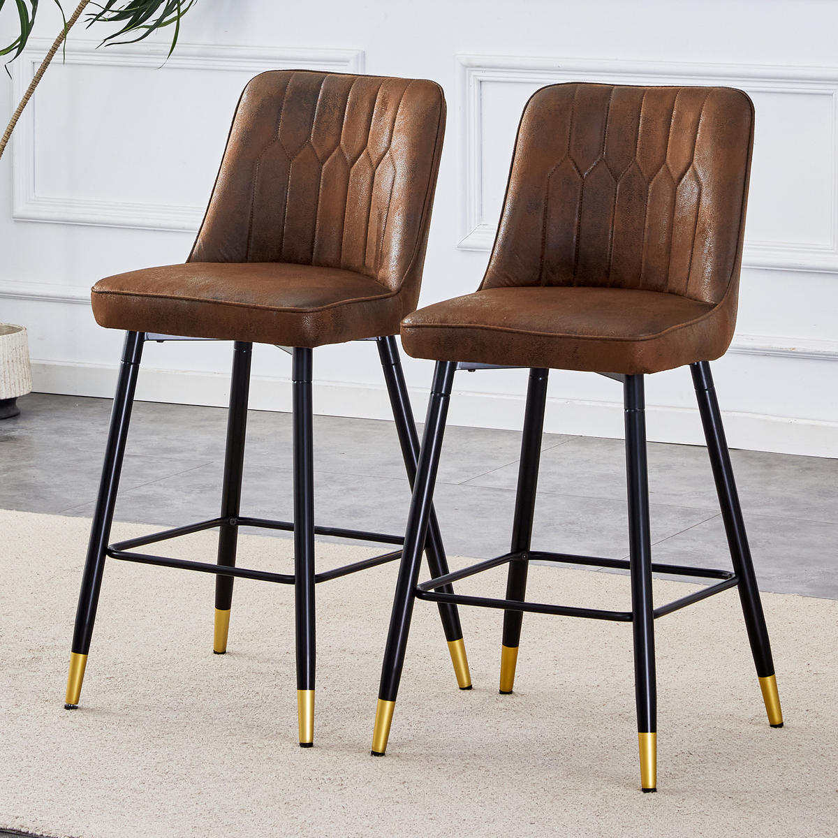 BARHOCKER 2er-Set Braun mit Tech-Stoff und Fußraste - Braun, Metall (42/100/45cm) - PANGIVO
