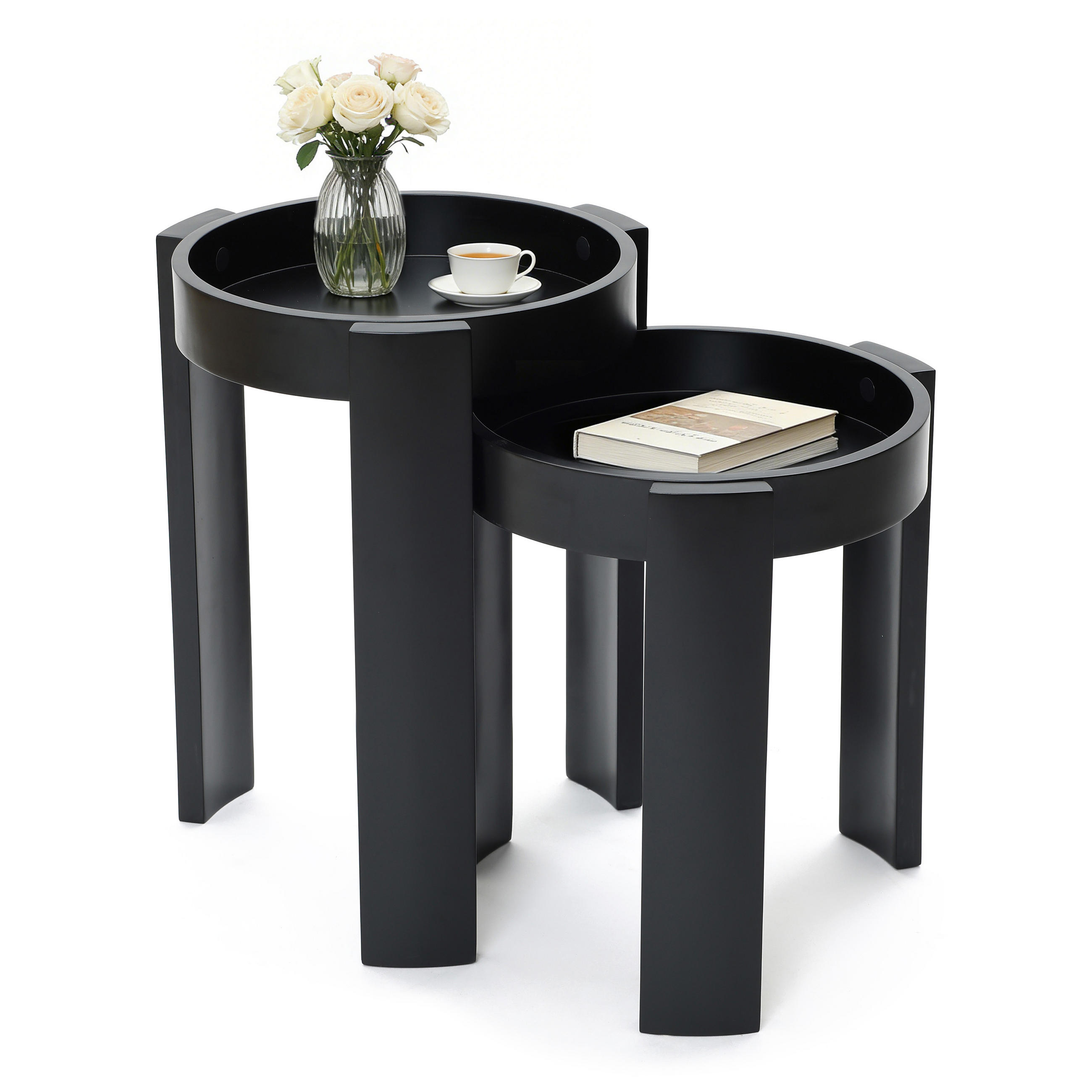 BEISTELLTISCH 2er Set, Ø42,5 x 56,5 cm & Ø42,5 x 47 cm - Schwarz, Holz (42.5/42.5/56.5cm)