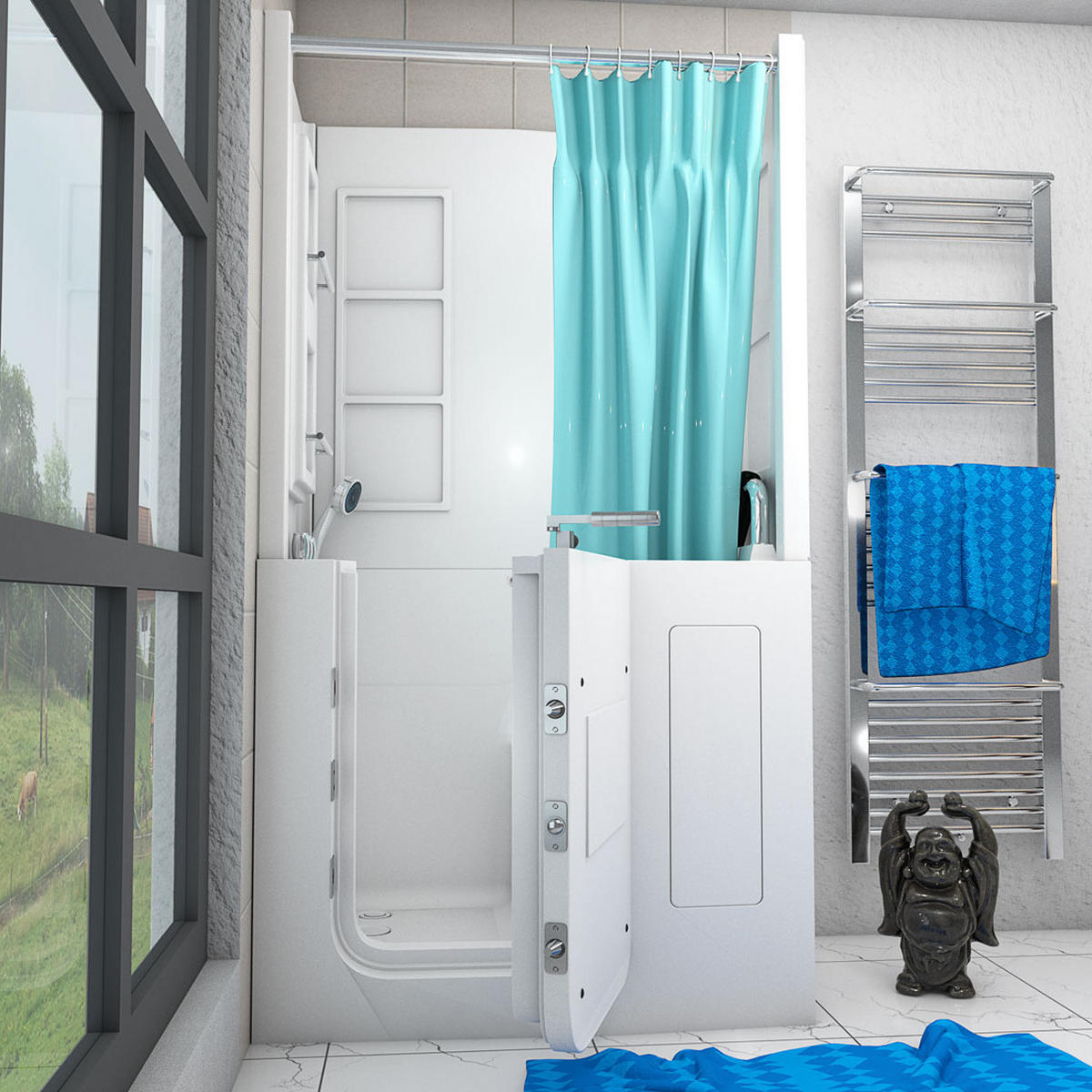 SENIORENDUSCHE Wanne mit Tür S08D-TH-A-R - Weiß, Glas/Kunststoff (68/110/205cm) - AcquaVapore by Sandra Jentho