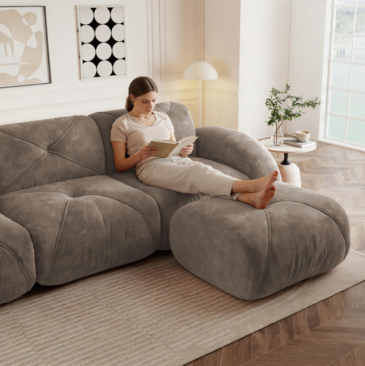 SOFA rahmenlos 2-Sitzer Chenille Brown - Braun, Kunststoff (171/76/204.1cm) - Meubliv