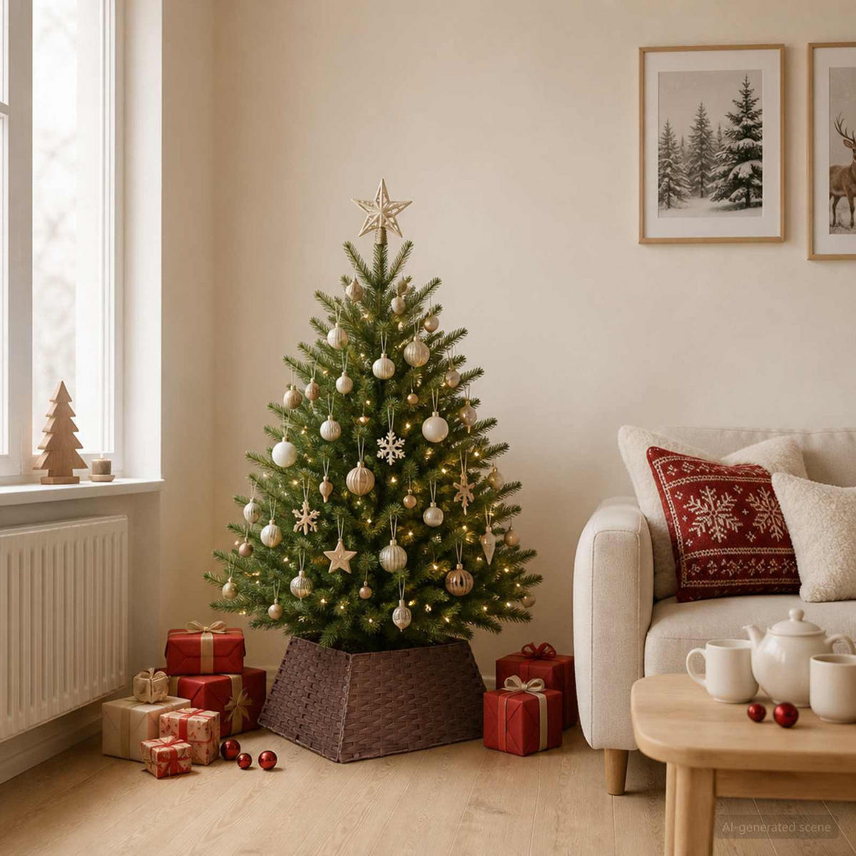 WEIHNACHTSBAUMKRAGEN 50/50/25 cm Braun Poly-Rattan - Braun, Holzwerkstoff (50/25/50cm) - vidaXL