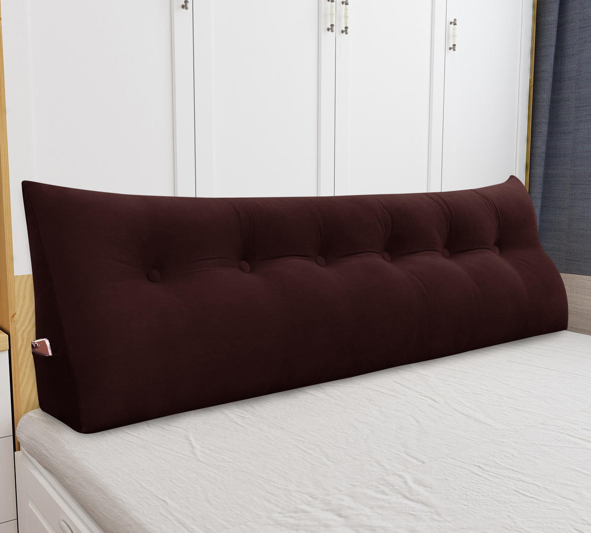 RÜCKENKISSEN für Bett Samt Braun 180 cm - Haselnussfarben, Textil (50/180cm) - Vercart