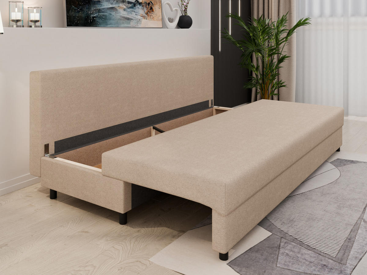SCHLAFSOFA Facile mit Bettkasten – Moderne 2-in-1 Couch mit Stauraum, beige - Beige, Holz (194/48/71cm) - Panda Möbel