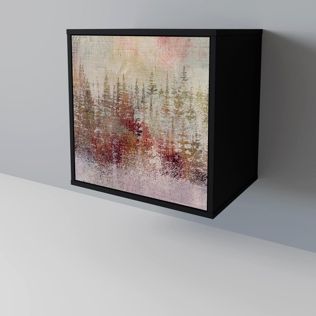 SIDEBOARD VEILED SUMMIT, Schwarz, 57,5x42x67,5 cm, Schwarze Metall-Rahmenfüße - Multicolor/Schwarz, Holzwerkstoff/Metall (57.5/67.5/42cm) - SpaceRebels