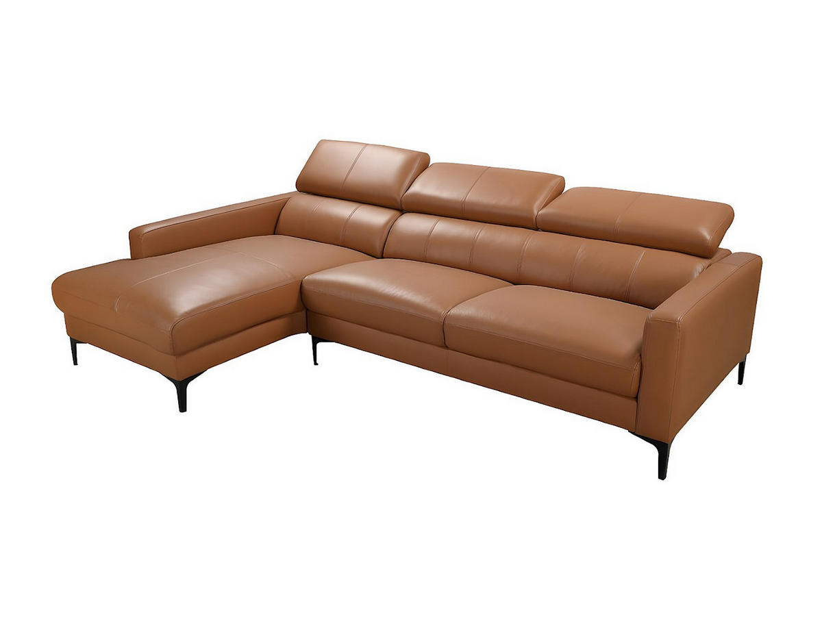 SOFA - 4 Personen - leder - camel Florence - Hellbraun, Leder/Metall (253/92/173cm) - Vente-Unique