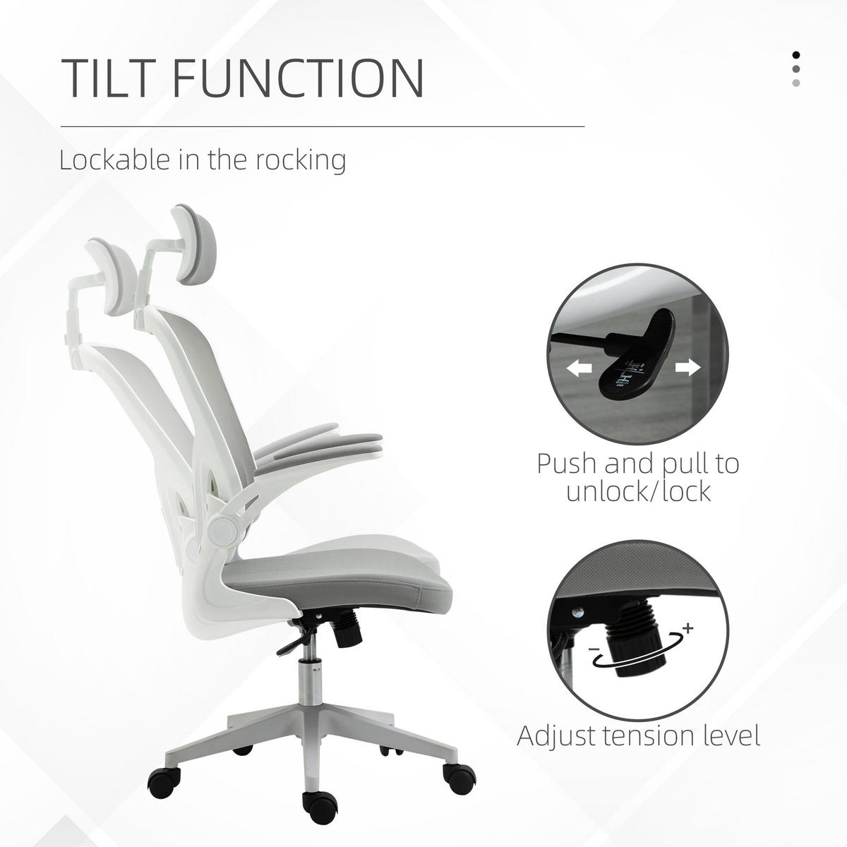 BÜROSTUHL ergonomischer Shreibtischstuhl mit Wippfunktion Kopfstütze Grau - Grau, Textil (64/122/65cm) - Vinsetto