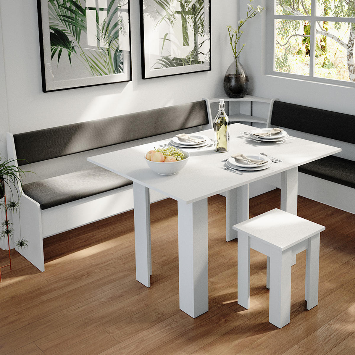 ESSZIMMER-ECKBANK Roman Weiß 166.6 x 41.5 cm - Anthrazit/Weiß, Holzwerkstoff (41.5/80/166.6cm) - Vicco