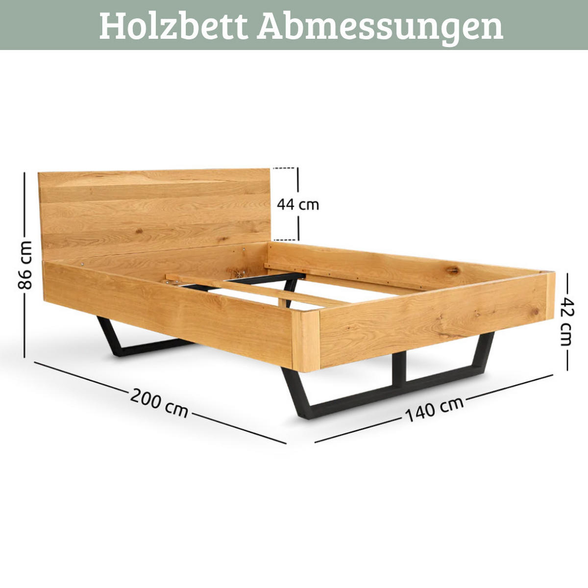MASSIVHOLZBETT 140x200 cm KEILO Eichenholz Bettrahmen Metallkufen - Braun, Holz (140/200cm) - DELUKE