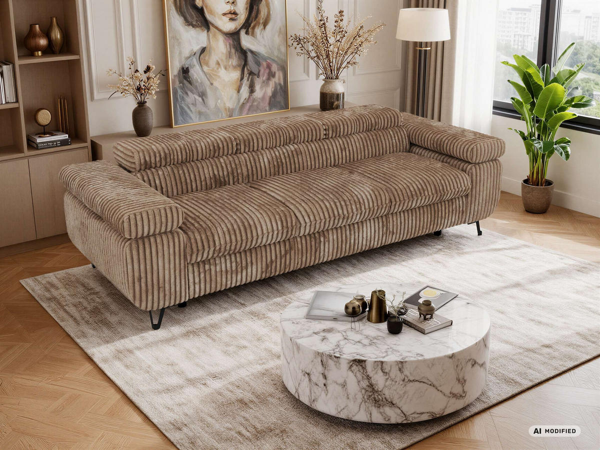 3-SITZER SOFA PETER - Braun Cord - Schwarz/Braun, Textil/Metall (262/76/99cm) - MKS