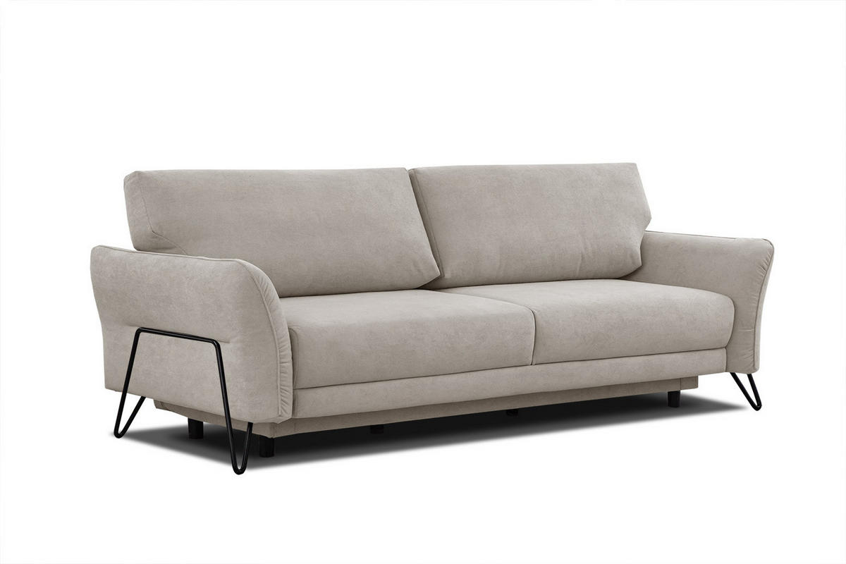SOFA LOREM 3-Sitzer mit Schlaffunktion, beige - Beige/Schwarz, Holz/Textil (232/90/107cm) - Courtois Laville