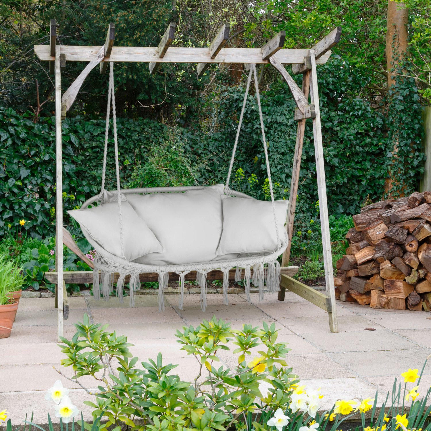 HÄNGESESSEL für 2 Personen mit Kissen 130/75/37 cm, bis 200 kg - Grau, Textil (130/108/75cm) - Outtec