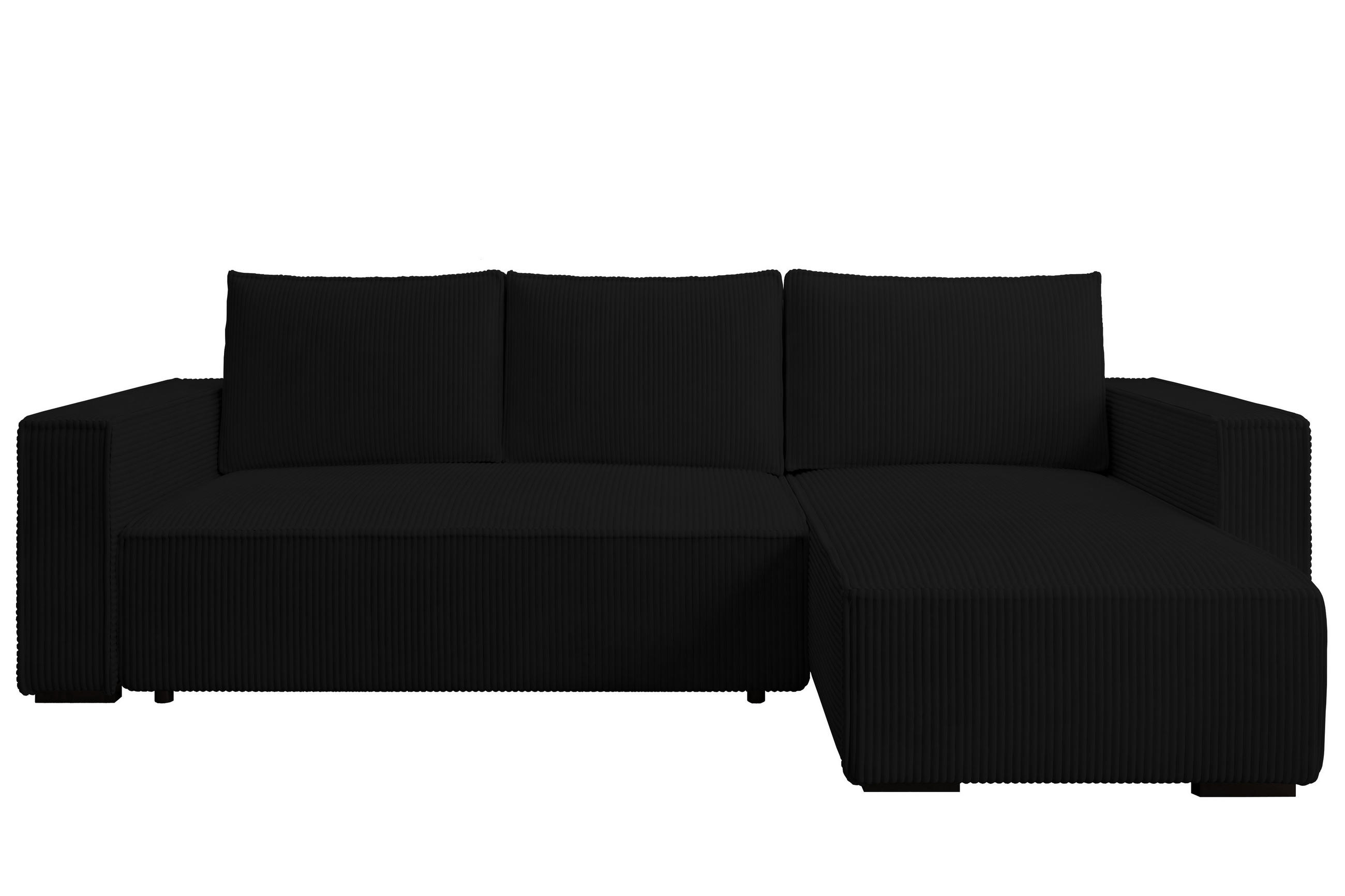 ECKSOFA CUDDY L, Eckcouch in L-Form mit Schlaffunktion und Bettkasten, Farbe: Schwarz, Cordstoff, Ottomane Rechts - Schwarz, Textil (240/140cm) - Storez24