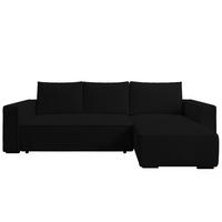 ECKSOFA CUDDY L, Eckcouch in L-Form mit Schlaffunktion und Bettkasten, Farbe: Schwarz, Cordstoff, Ottomane Rechts - Schwarz, Textil (240/140cm) - Storez24