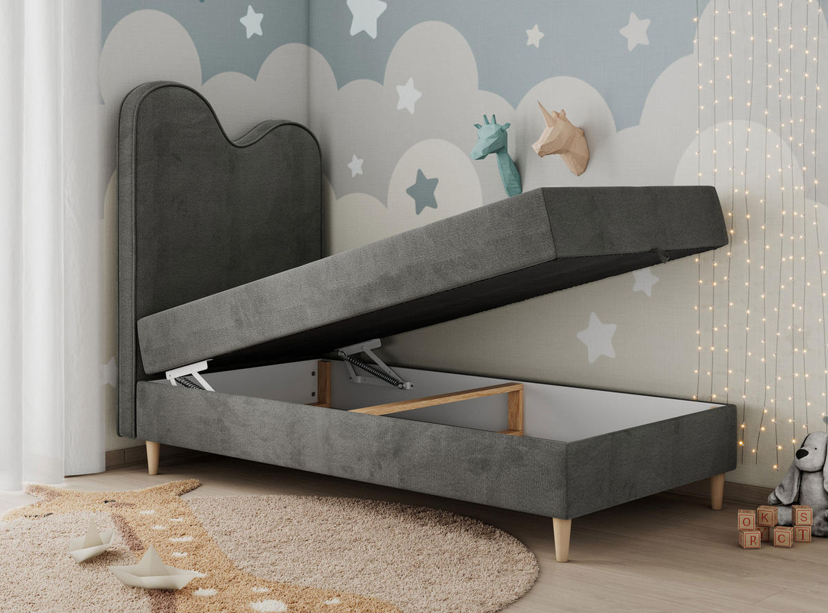 BOXBETT FLOW 90/180 Dunkelgrau Velvet hydrophob - H3 - Dunkelgrau, Holz/Textil (90/180cm) - MKS