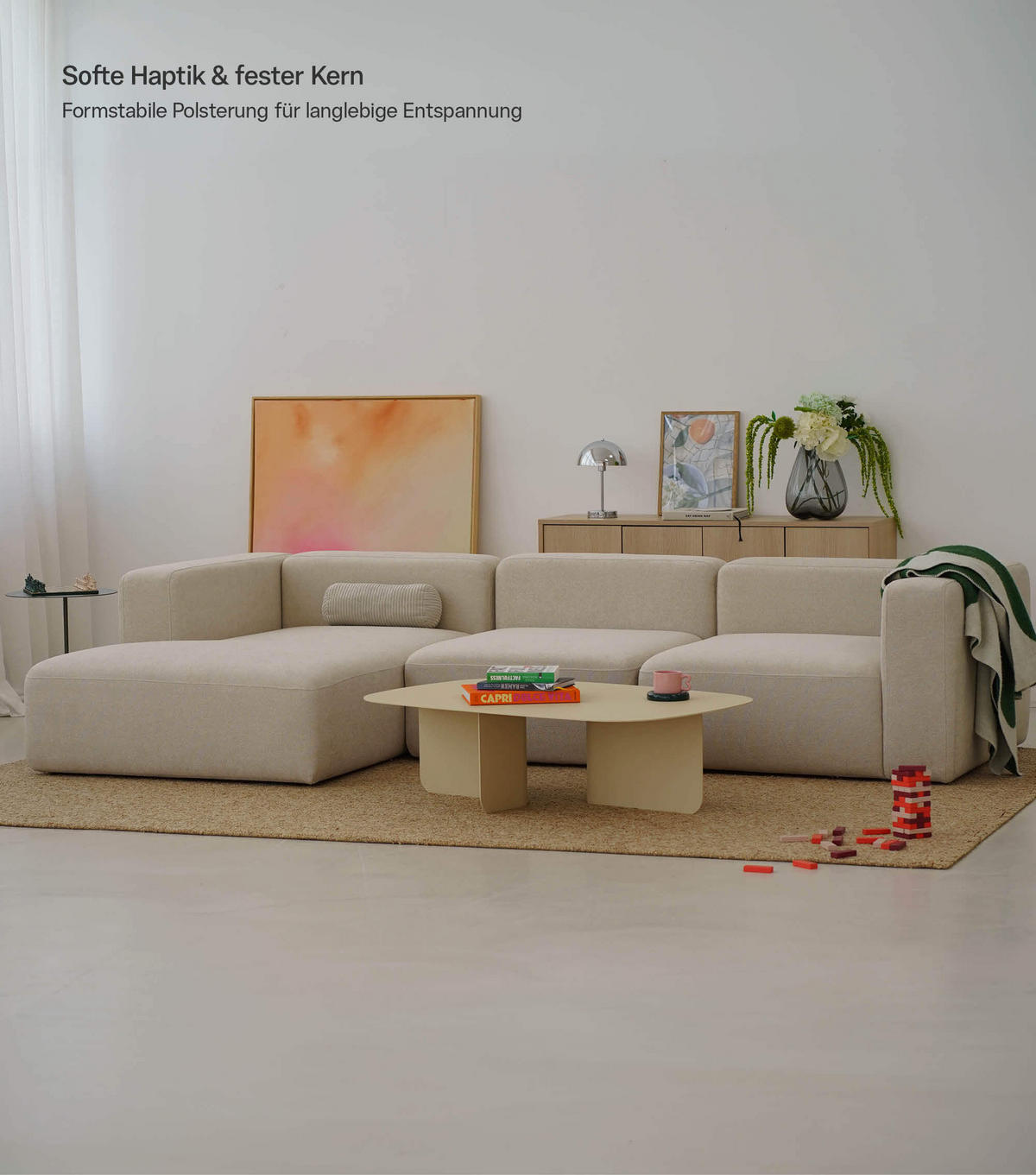 ECKSOFA modular Cubo 4-Sitzer - Beige, Textil (314/179cm) - Mokebo