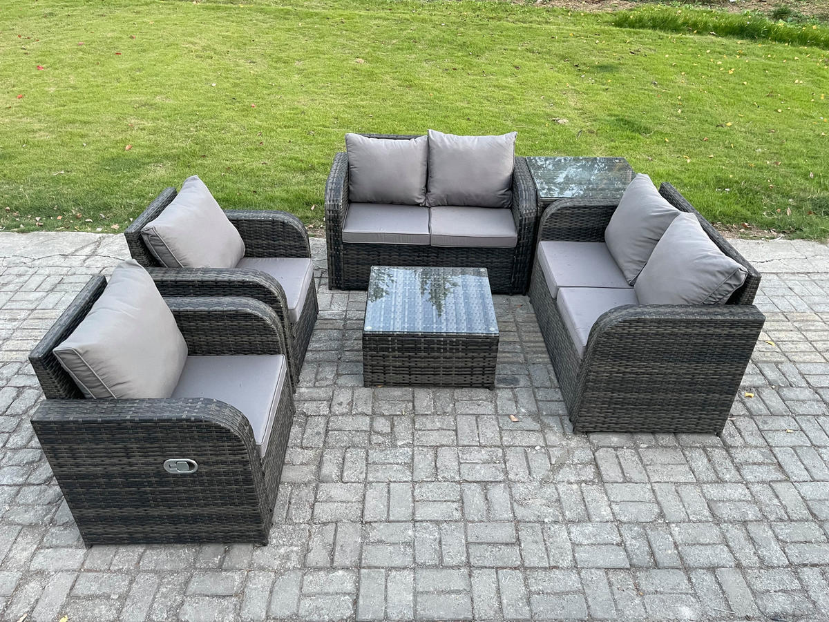GARTENMÖBELGARNITUR Polyrattan Dunkelgrau 8-Sitzer - Dunkelgrau, Metall - Fimous