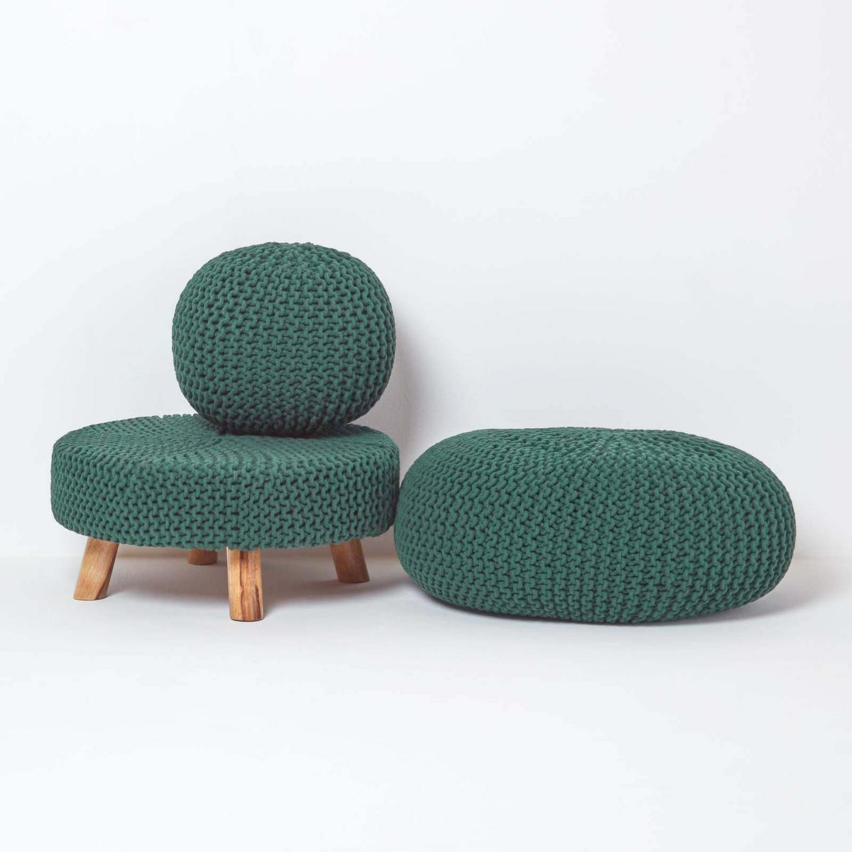 STRICK-POUF tannengrün, Bodenkissen rund 70/70/23 cm - Waldgrün, Textil (70/23/70cm) - Homescapes