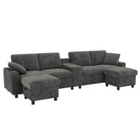 WOHNLANDSCHAFT DE-33395 U-Form mit Hockern und Ladeanschlüssen Grau - Grau, Metall (315/81/135cm) - ComfortXL