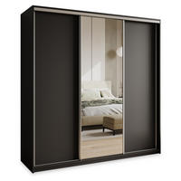 SCHWEBETÜRENSCHRANK TAVI 180/205/60 cm 3-türig mit Spiegel und Schubladen Schwarz - Schwarz/Nickelfarben, Holzwerkstoff (180/205/60cm) - MASSENO