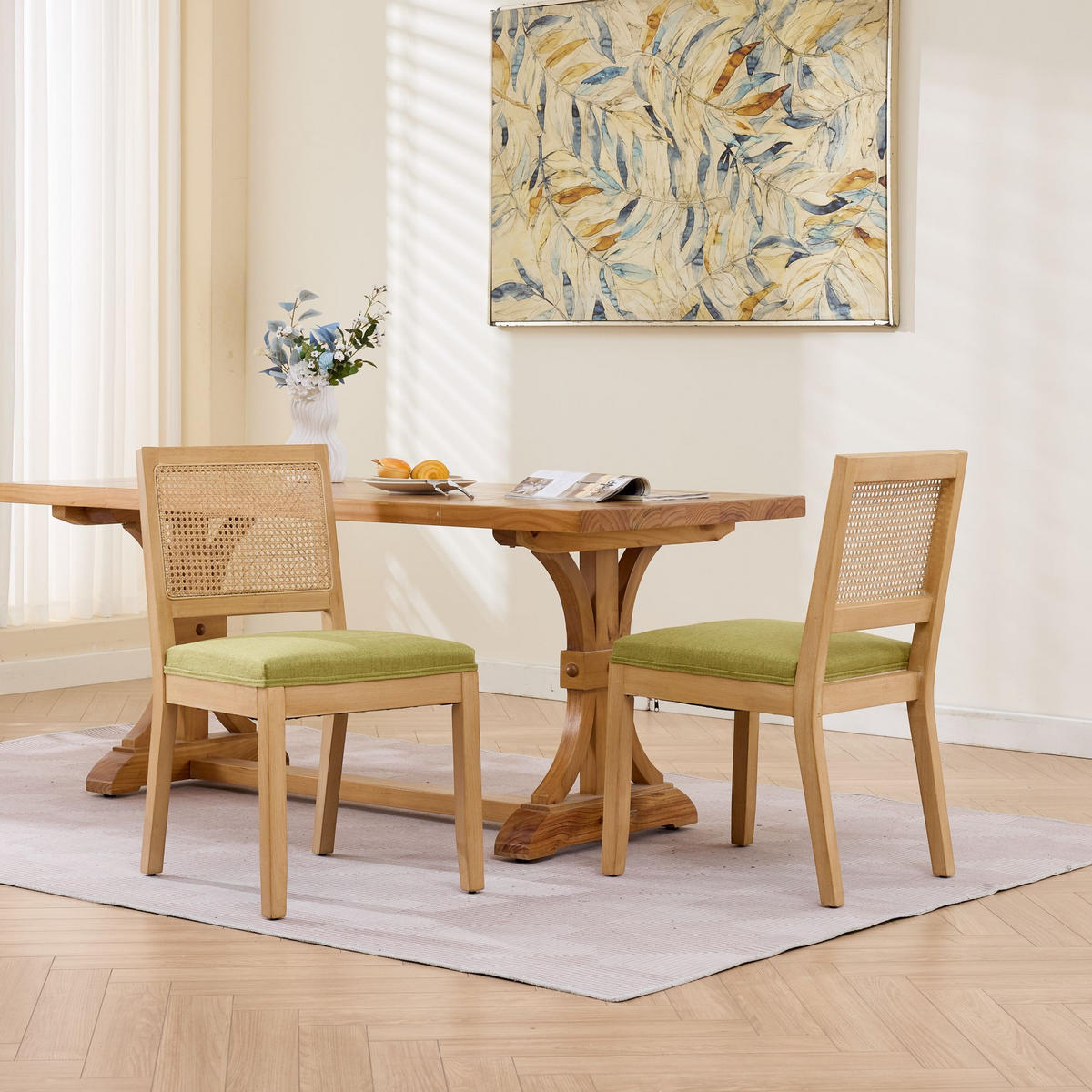 STUHL-SET DE-36363 2 Stück mit Rattan-Rückenlehne Olivgrün - Grün, Holz (48/86.5/56cm) - ComfortXL